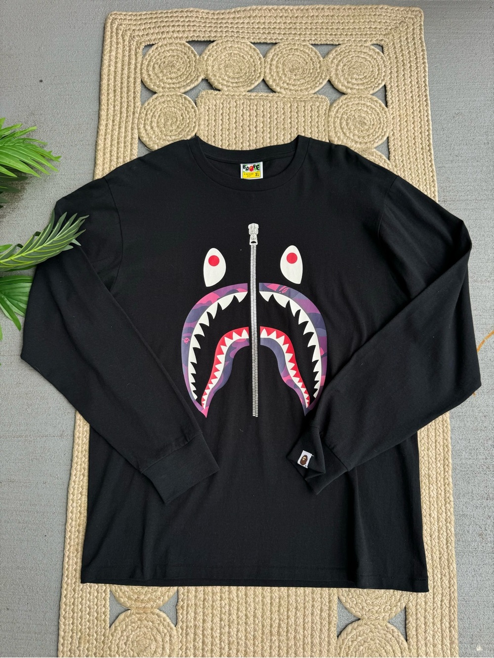 BAPE A Bathing Ape Black Shark Camo Long Sleeve Shirt XL